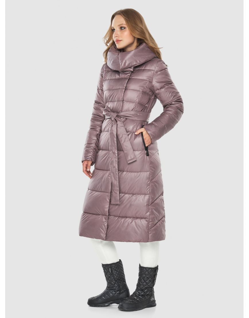 Пудровая длинная стёганая куртка женская 60015
