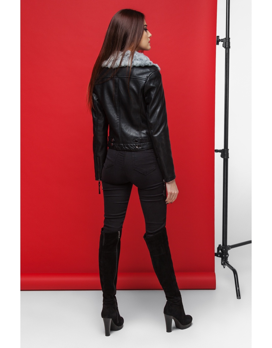 Кожаная подростковая чёрно-серая куртка модель 4624 фото 4