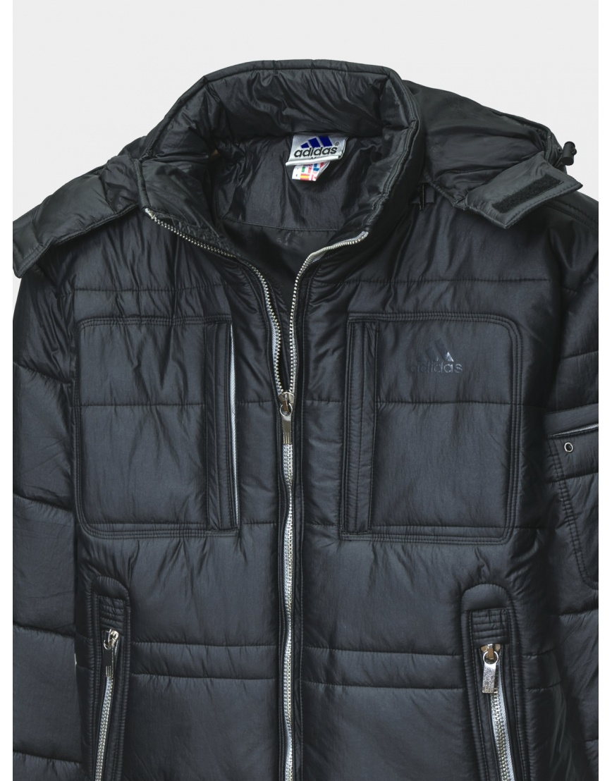48 (M) – последний размер – куртка с трикотажными манжетами зимняя Adidas мужская чёрная 200111 фото 3