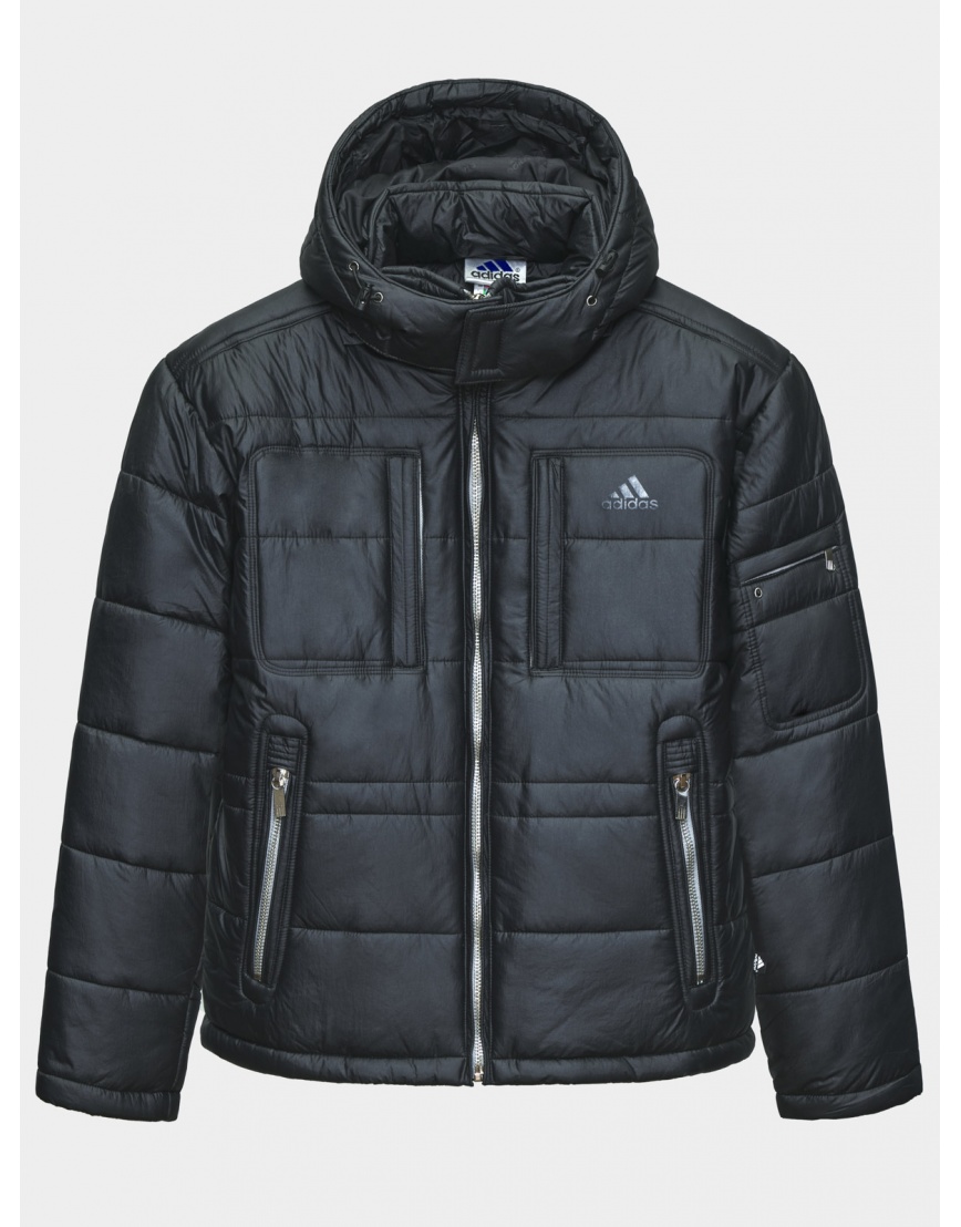 48 (M) – последний размер – куртка с трикотажными манжетами зимняя Adidas мужская чёрная 200111 фото 1