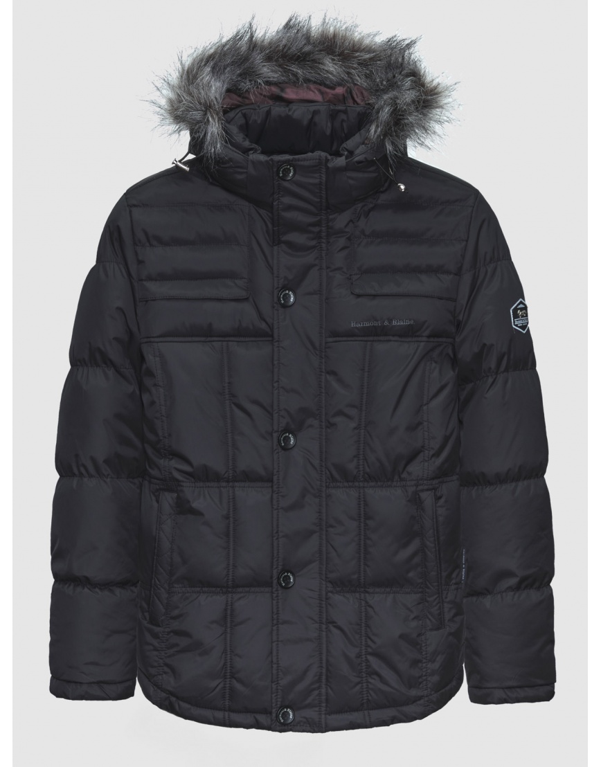 48 (M) – последний размер – зимняя чёрная куртка Harmont & Blaine мужская с опушкой 200107 фото 1