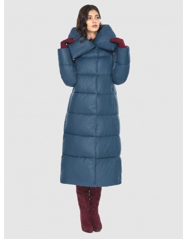 Тёплая женская длинная куртка синяя 1 M6530 фото 1